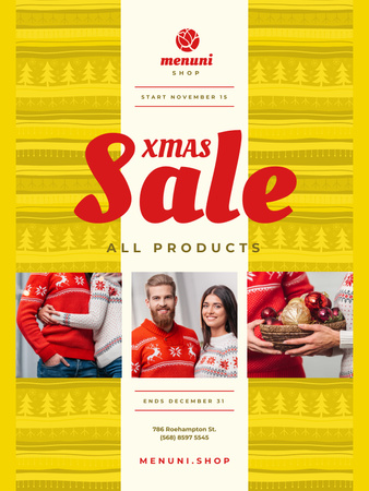 Xmas Sale with Couple with Presents Poster US Design Template