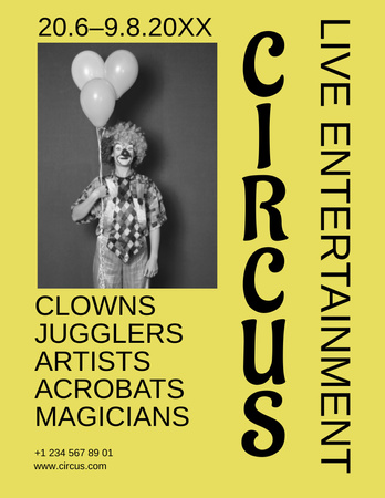 Szablon projektu Ogłoszenie o występie cyrkowym z mężczyzną w kostiumie klauna Poster 8.5x11in