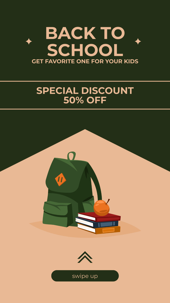 Special Discount on School Backpacks on Green Instagram Storyデザインテンプレート