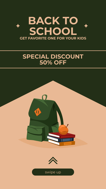 Plantilla de diseño de Special Discount on School Backpacks on Green Instagram Story 