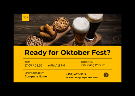 Bira ve Atıştırmalıklarla Muhteşem Oktoberfest Ruhu Flyer A6 Horizontal Tasarım Şablonu