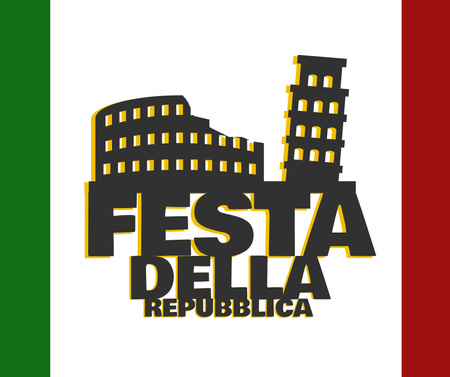 Plantilla de diseño de Saludo del Día de la República Italiana con el Coliseo y la Torre de Pisa Facebook 