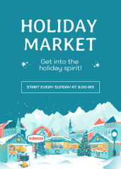 Winter Holiday Market Invitation on Blue