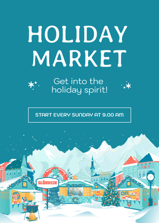 Winter Holiday Market Invitation on Blue Flayer Design Template