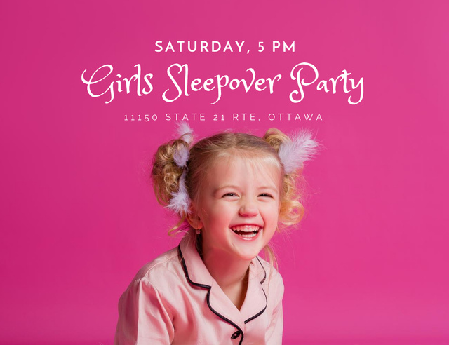 Welcome to Girl's Sleepover Party Invitation 13.9x10.7cm Horizontal Šablona návrhu
