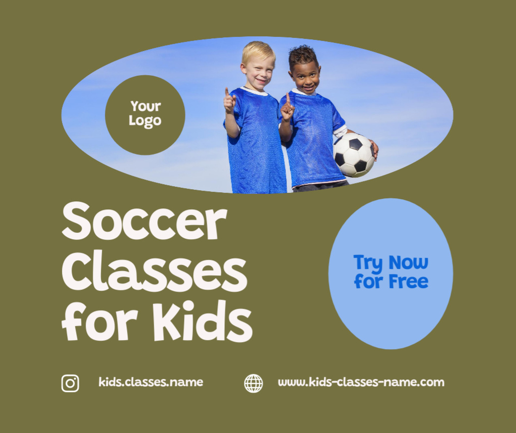 Soccer Classes for Kids Ad with Cute Boys Facebook Modelo de Design