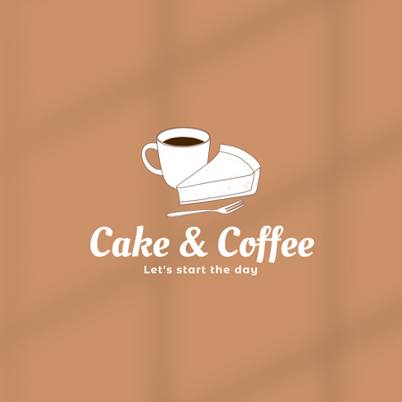 Cafe Emblem with Cake and Coffee Logo Design Template