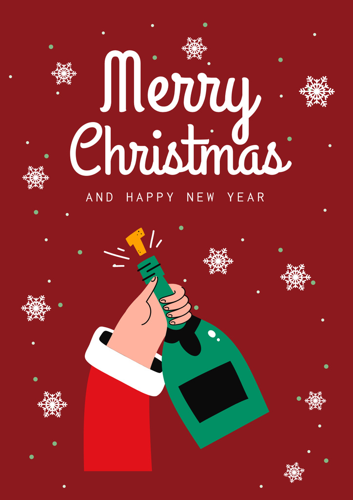 Christmas and Happy New Year Greetings with Bottle of Champagne Poster Šablona návrhu