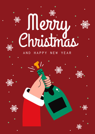 Christmas and Happy New Year Greetings with Bottle of Champagne Poster Design Template