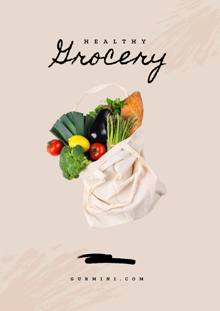 Healthy Grocery in Shopping Basket Poster Design Template