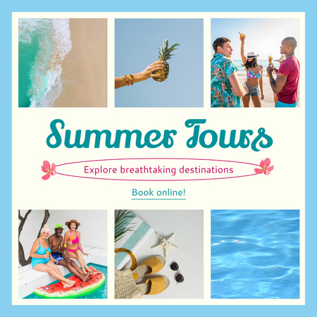 Designvorlage Sommertouren mit Online-Buchungsangebot für Animated Post