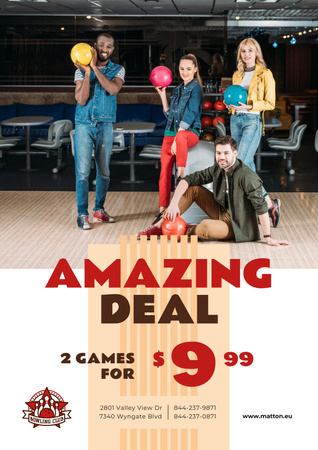 Bowling Offer Couple with Ball Poster Modelo de Design