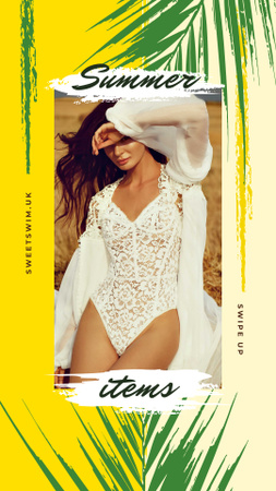 Mulher elegante em roupas brancas macias Instagram Story Modelo de Design