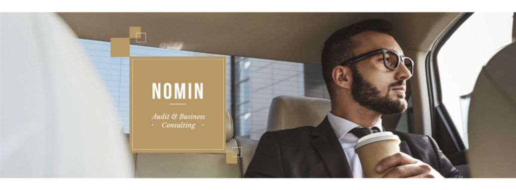 Modèle de visuel Businessman with Coffee riding in car - Facebook cover