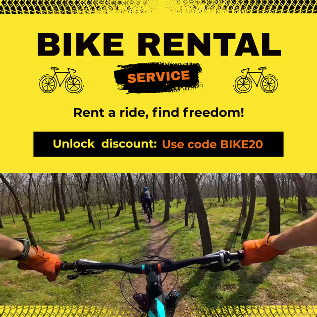Modern Bicycles Rental Service With Discounts Animated Postデザインテンプレート