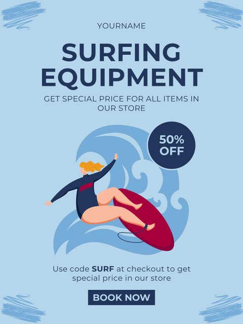 Surfing Equipment for Sale Poster US Tasarım Şablonu