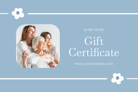 Ontwerpsjabloon van Gift Certificate van Moederdaggroet met dochters en oudere moeder