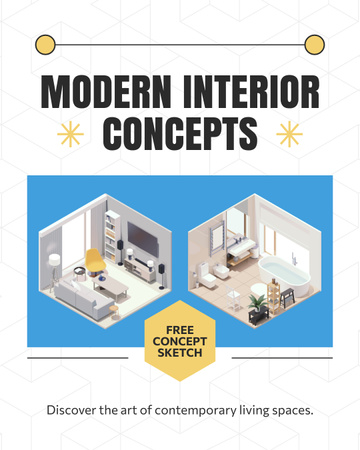 Anúncio de conceitos de interiores modernos Instagram Post Vertical Modelo de Design
