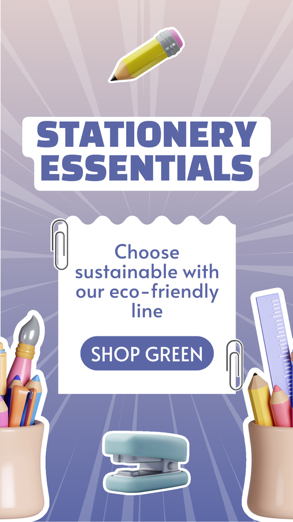 Eco-Friendly Line Of Stationery Products Instagram Story – шаблон для дизайна