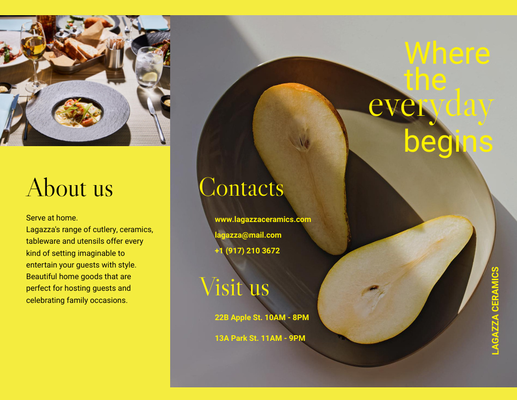 Tasty Dish and Fresh Pears on Plate Brochure 8.5x11in tervezősablon
