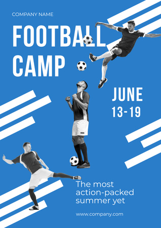 Designvorlage Fußball-Sportcamp-Werbung mit jungen Spielern für Poster