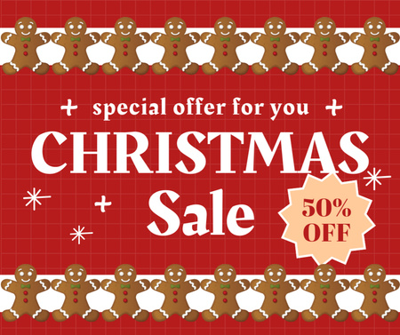Christmas Sale Offer Gingerman Frame Facebook Design Template