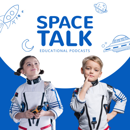 Space Talk Educational Podcast Cover Podcast Cover Modelo de Design