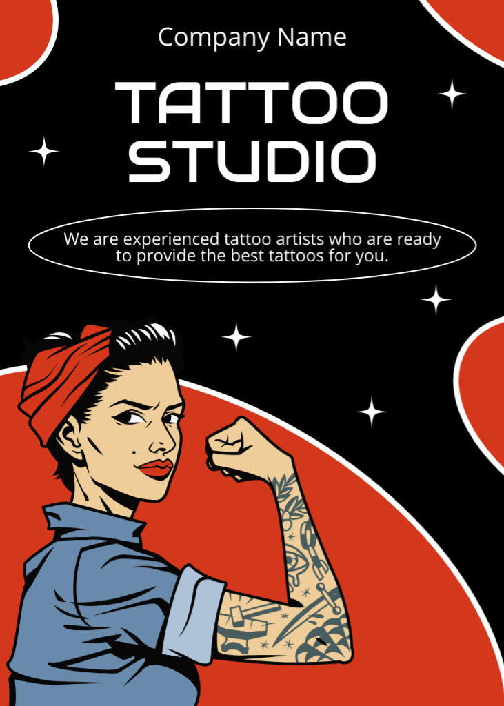 Designvorlage Professional Tattooists In Studio Service Offer für Flayer