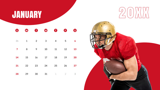 Template di design Multiracial Football Players on Red and White Calendar