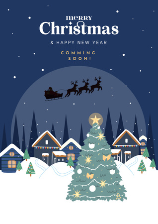 Merry Christmas and New Year Blue Poster Design Template