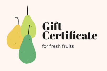 Fresh Fruits Offer with Pears Illustration Gift Certificate Design Template