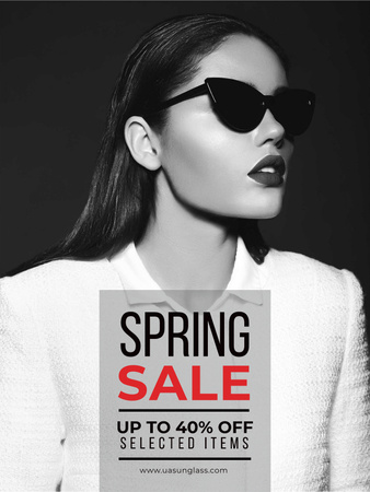 Plantilla de diseño de Spring Sale with Beautiful Girl in Black and White Poster US 