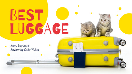 Luggage Ad Kittens on Suitcase in Yellow Youtube Thumbnail Design Template