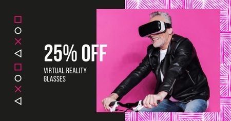 Plantilla de diseño de Discount Offer with Man using VR Glasses Facebook AD 