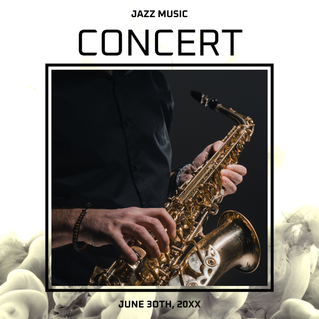 Jazz Music Concert Ad with Saxophonist Instagram tervezősablon