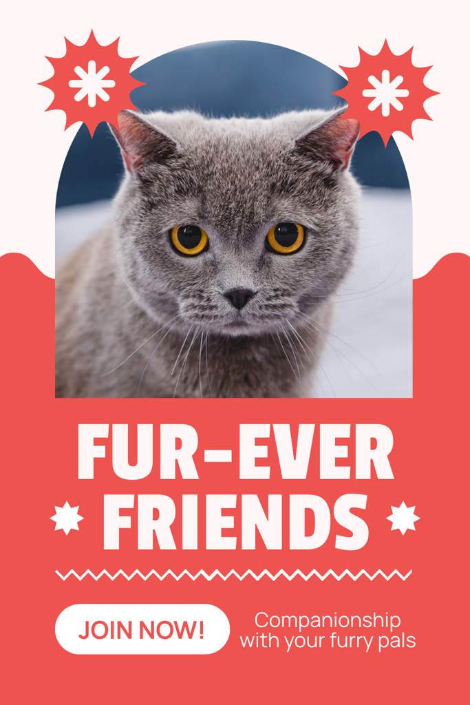 Platilla de diseño Furry Friends For Adoption With Cute Cat Pinterest