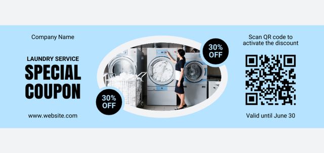 Special Voucher on Laundry Service in Blue with Woman Coupon Din Large Design Template