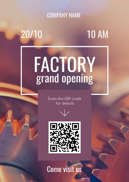 Factory Grand Opening Announcement with Cogwheel Mechanism Flyer A4デザインテンプレート
