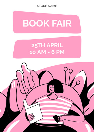 Book Fair Ad on Pink Flayer tervezősablon