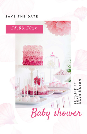 Adorable Baby Shower Announcement With Pink Cakes Invitation 5.5x8.5inデザインテンプレート