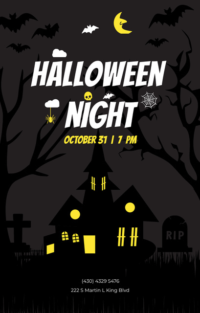 Ontwerpsjabloon van Invitation 4.6x7.2in van Halloween Party Announcement with Scary House