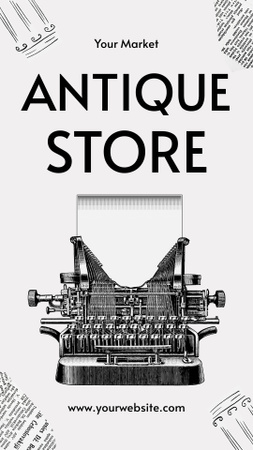 Ontwerpsjabloon van Instagram Story van Typemachine-aanbieding uit vervlogen tijden bij antiekwinkel