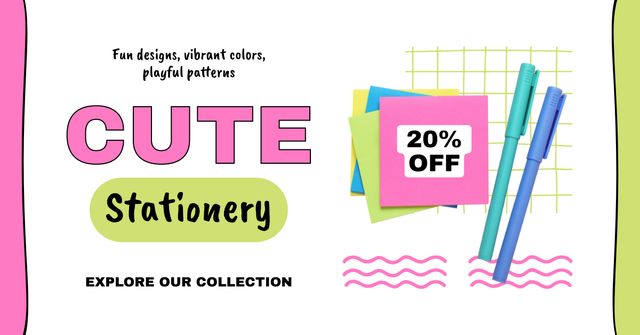 Stationery Store Offers On Cute Products Facebook AD Design Template