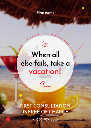 Phrase about Vacation with Cocktail on Beach Flyer A6 Tasarım Şablonu