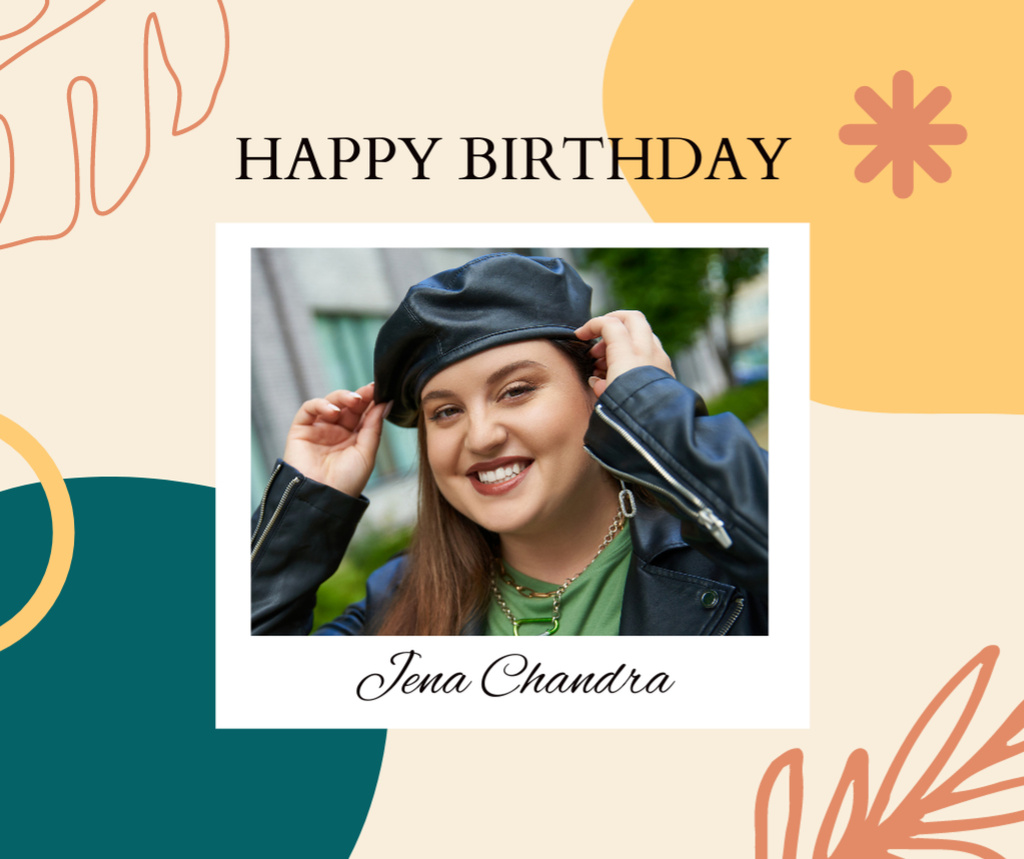 Birthday of Young Woman in Leather Beret Facebook Design Template
