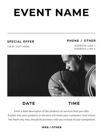 Topu Tutan Oyuncuyla Basketbol Maçı Etkinlik Duyurusu Poster US Tasarım Şablonu