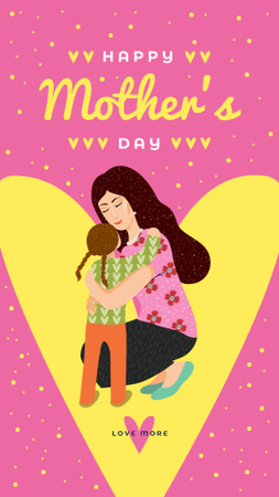 Mother with Daughter on Yellow Heart on Mother's Day Instagram Story Design Template