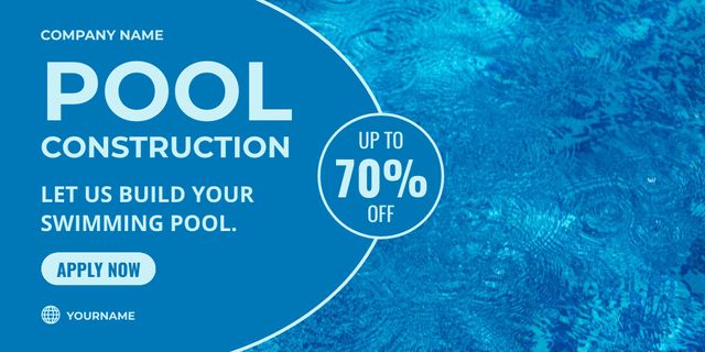 Affordable Rates on Pool Construction Services Twitter Design Template