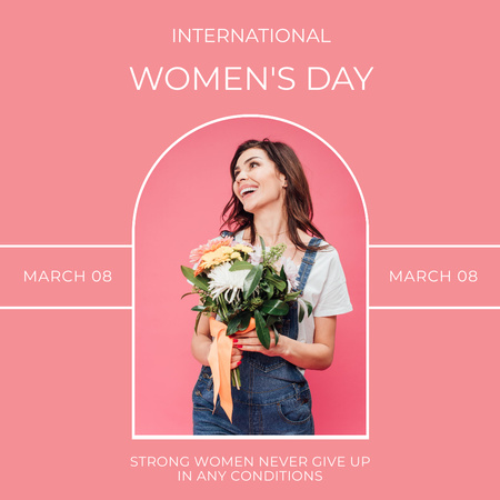 Iloinen nainen kukkien kanssa kansainvälisenä naistenpäivänä Instagram Design Template