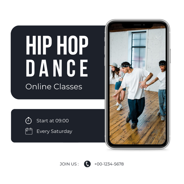 Plantilla de diseño de Online Classes of Hip-Hop Dance Instagram 